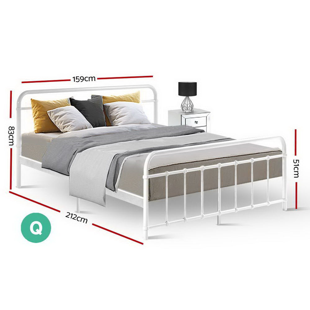 Artiss Bed Frame Metal Frames LEO - Queen (White)-Furniture &gt; Bedroom-PEROZ Accessories