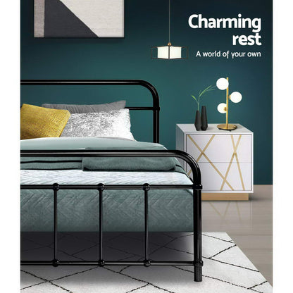 Artiss Bed Frame Metal Frames LEO - Single (Black)-Furniture &gt; Bedroom-PEROZ Accessories