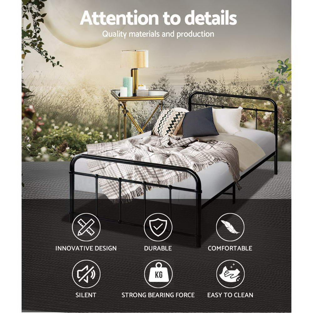 Artiss Bed Frame Metal Frames LEO - Single (Black)-Furniture &gt; Bedroom-PEROZ Accessories
