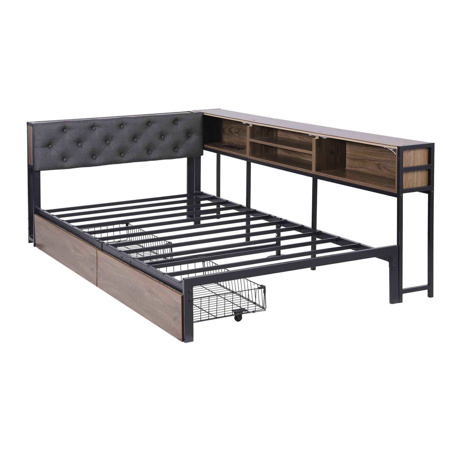 Artiss Bed Frame King Single Size with 2 Drawers and Charging Station Metal Corner Bed Base-Furniture > Bedroom > Beds &amp; Bed Frames-PEROZ Accessories