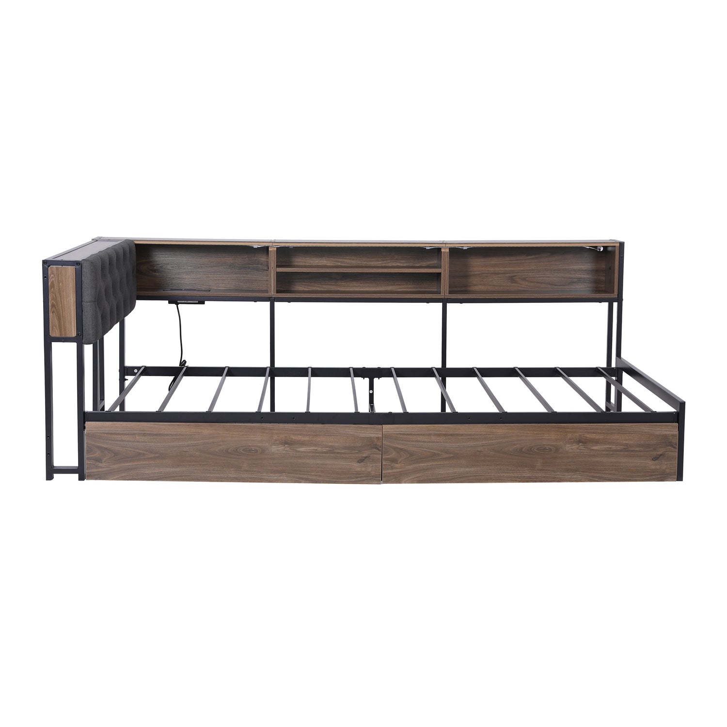 Artiss Bed Frame Single Size with 2 Drawers and Charging Station Metal Corner Bed Base-Furniture > Bedroom > Beds &amp; Bed Frames-PEROZ Accessories