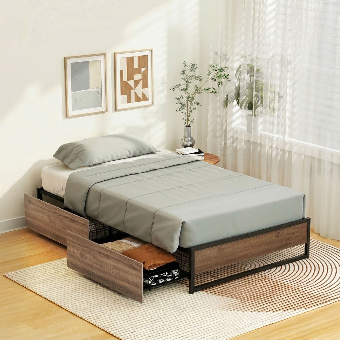 Artiss Bed Frame Metal Frame King Single Bed Base 2 Drawers OSLO-Furniture > Bedroom > Beds &amp; Bed Frames-PEROZ Accessories