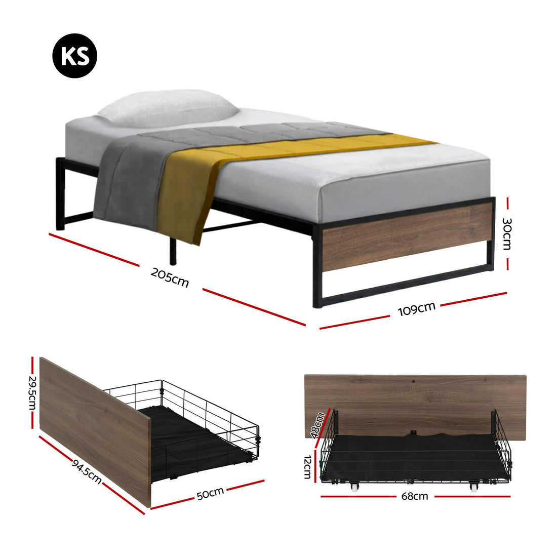 Artiss Bed Frame Metal Frame King Single Bed Base 2 Drawers OSLO-Furniture > Bedroom > Beds &amp; Bed Frames-PEROZ Accessories