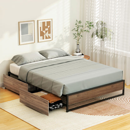 Artiss Bed Frame Metal Frame Queen Size Bed Base 2 Drawers OSLO-Furniture > Bedroom > Beds &amp; Bed Frames-PEROZ Accessories