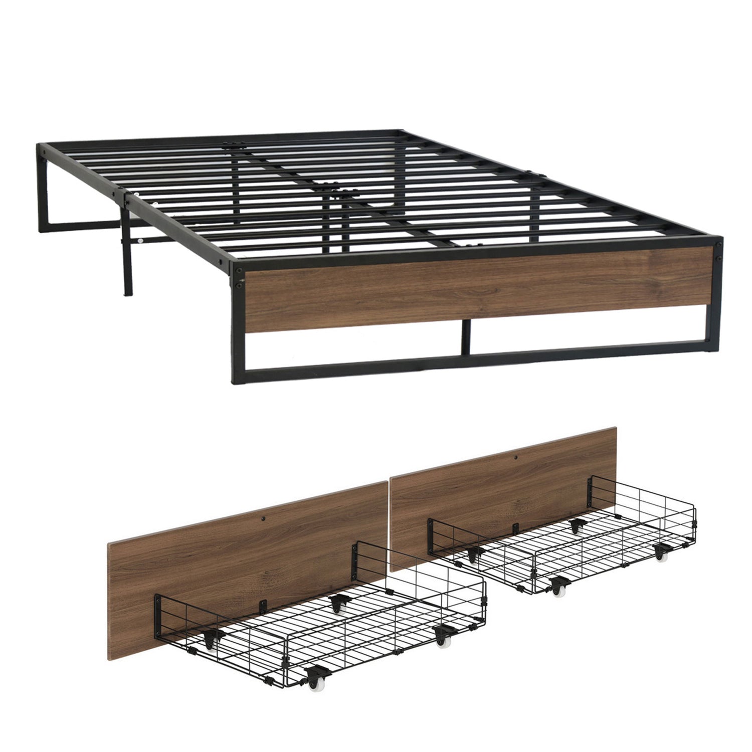 Artiss Bed Frame Metal Frame Queen Size Bed Base 2 Drawers OSLO-Furniture > Bedroom > Beds &amp; Bed Frames-PEROZ Accessories