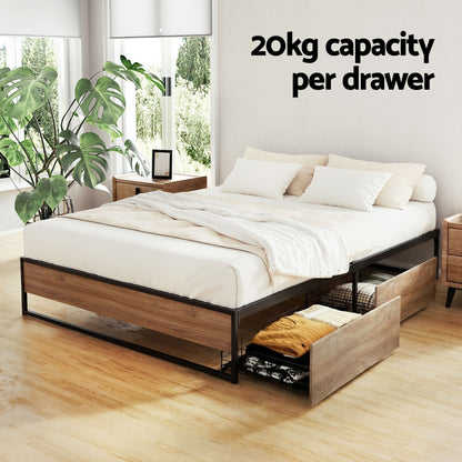Artiss Bed Frame Metal Frame Queen Size Bed Base 2 Drawers OSLO-Furniture > Bedroom > Beds &amp; Bed Frames-PEROZ Accessories