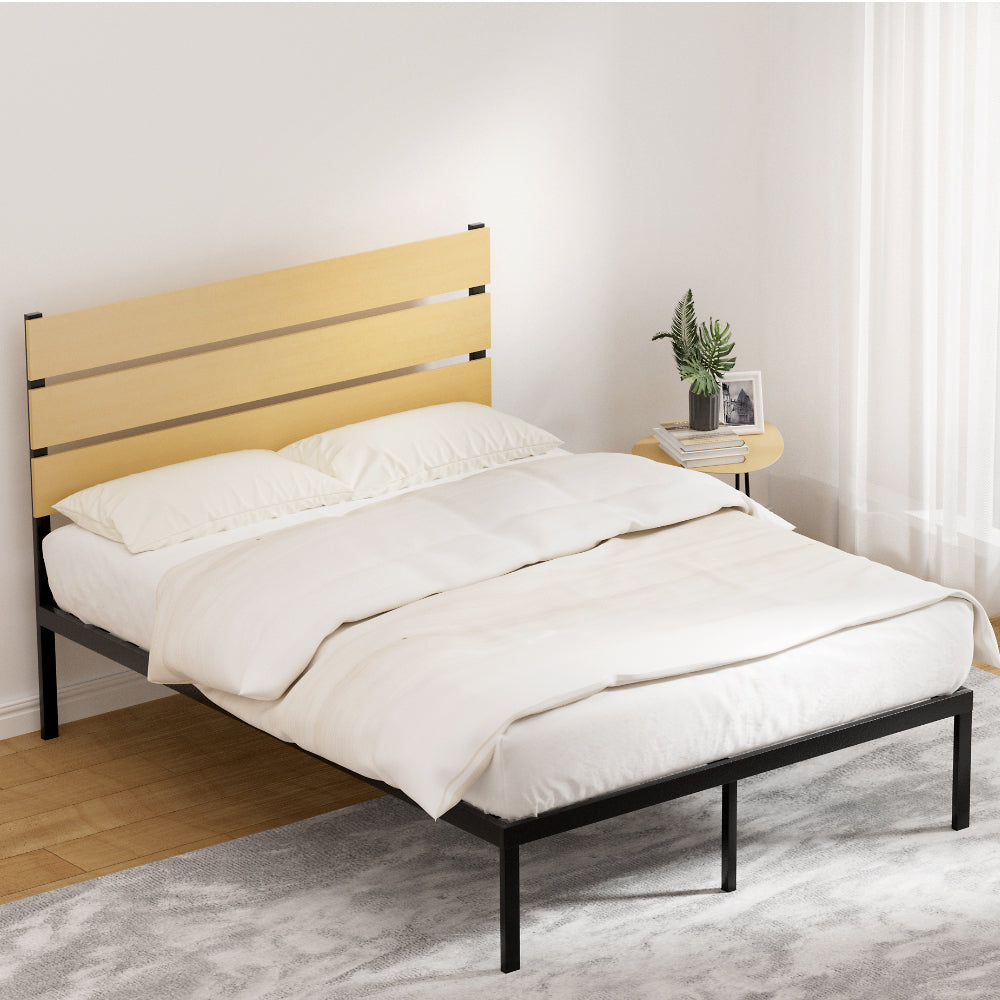 Artiss Bed Frame Double Size Metal Base Mattress Platform Foundation Black PAULA-Furniture &gt; Bedroom-PEROZ Accessories