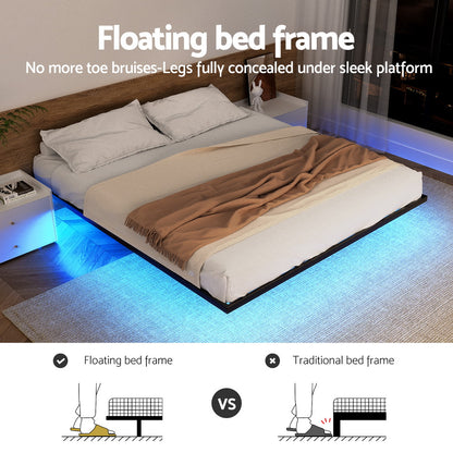 Artiss King Bed Frame,Floating Metal Bed Frame with Smart LED Lights - Sturdy Metal Platform Bed Base, Silent Design, Tool-Free Assembly, 300KG Capacity for Home/Hotel/Master Bedroom-Furniture &gt; Bedroom &gt; Beds &amp; Bed Frames-PEROZ Accessories
