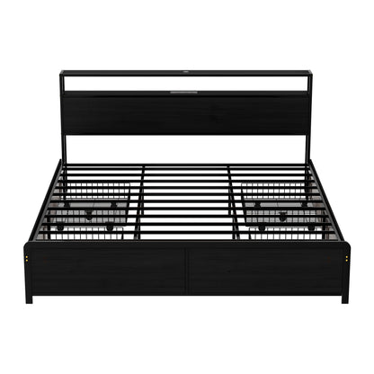 Artiss Metal Bed Frame King Size Storage Headboard Charge Station LED 4 Drawers-Furniture > Bedroom > Beds &amp; Bed Frames-PEROZ Accessories
