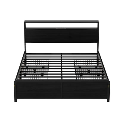 Artiss Metal Bed Frame Queen Size Storage Headboard Charge Station LED 4 Drawers-Furniture > Bedroom > Beds &amp; Bed Frames-PEROZ Accessories