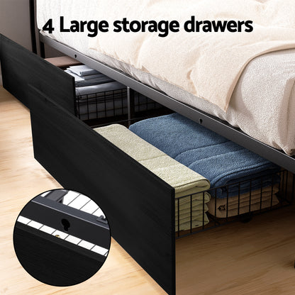 Artiss Metal Bed Frame Queen Size Storage Headboard Charge Station LED 4 Drawers-Furniture > Bedroom > Beds &amp; Bed Frames-PEROZ Accessories