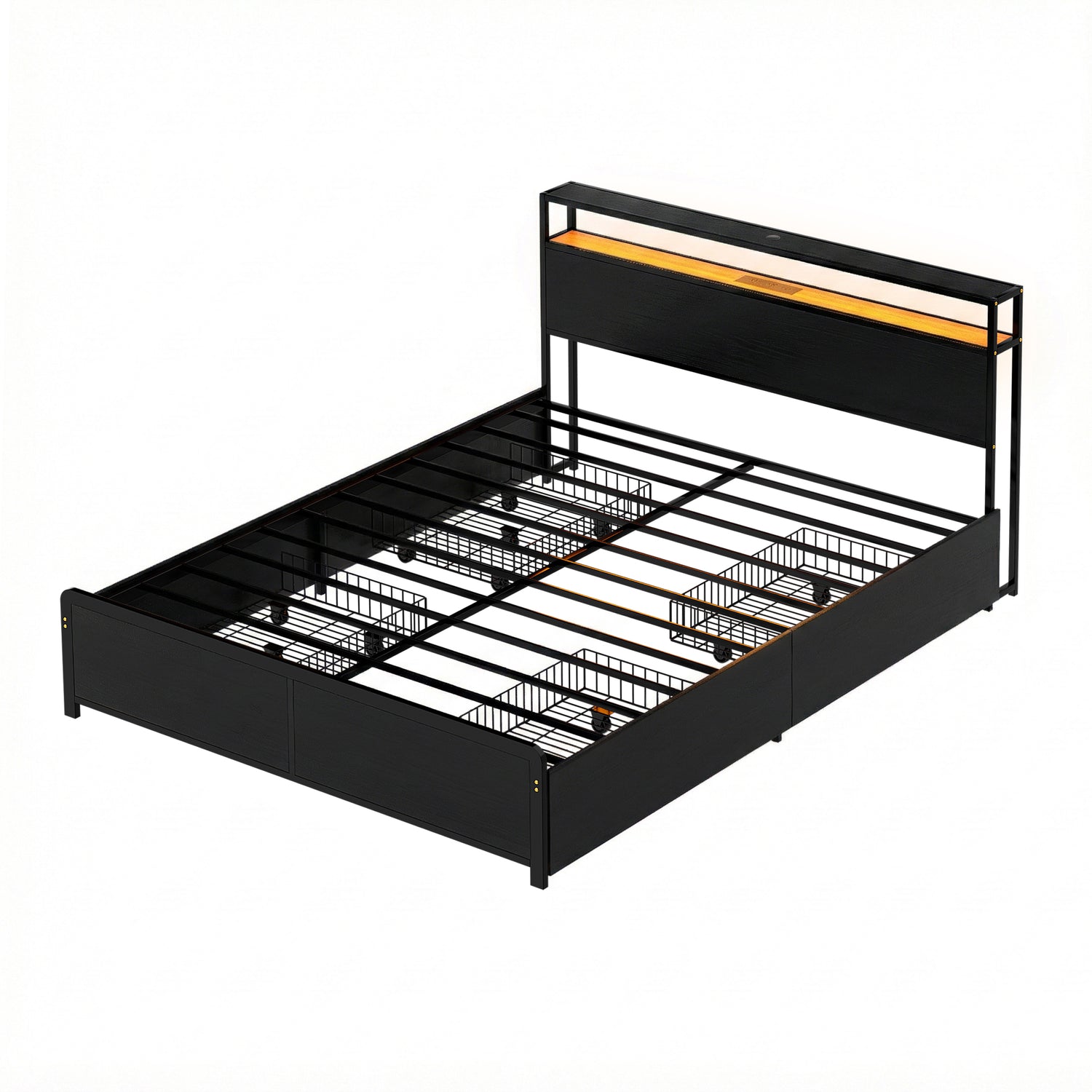 Artiss Metal Bed Frame Queen Size Storage Headboard Charge Station LED 4 Drawers-Furniture > Bedroom > Beds &amp; Bed Frames-PEROZ Accessories