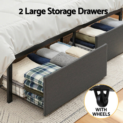 Artiss Metal Bed Frame Double Size with 2-Tier Hidden Storage with Charging Station-Furniture > Bedroom > Beds &amp; Bed Frames-PEROZ Accessories