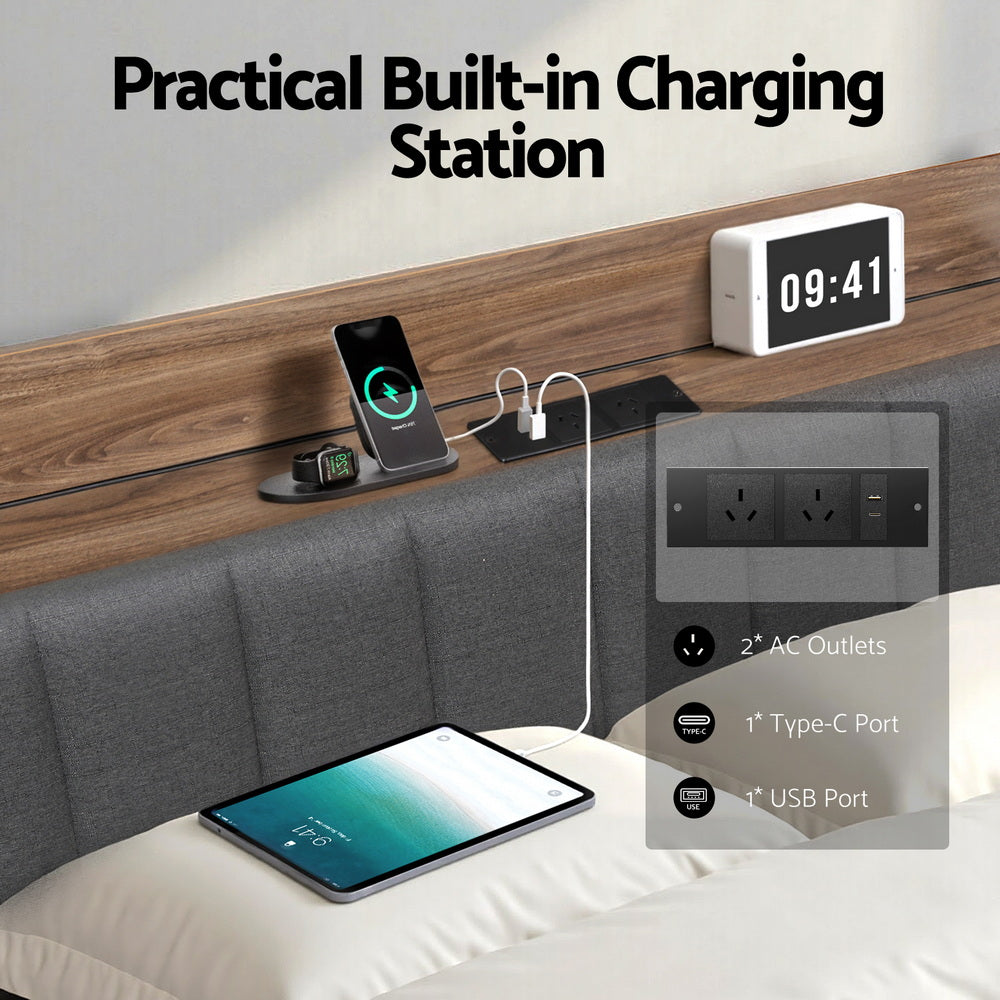 Artiss Metal Bed Frame King Size with 2-Tier Hidden Storage with Charging Station-Furniture > Bedroom > Beds &amp; Bed Frames-PEROZ Accessories