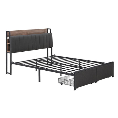 Artiss Metal Bed Frame King Size with 2-Tier Hidden Storage with Charging Station-Furniture > Bedroom > Beds &amp; Bed Frames-PEROZ Accessories