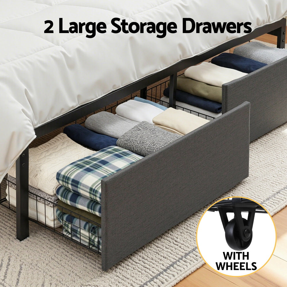 Artiss Metal Bed Frame King Size with 2-Tier Hidden Storage with Charging Station-Furniture > Bedroom > Beds &amp; Bed Frames-PEROZ Accessories