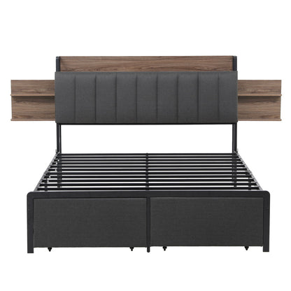 Artiss Metal Bed Frame Queen Size with 2-Tier Hidden Storage with Charging Station-Furniture > Bedroom > Beds &amp; Bed Frames-PEROZ Accessories