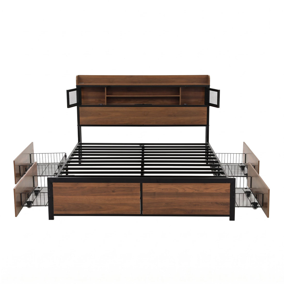 Artiss Double Bed Frame with Charging Station 4 Drawers Storage Oak-Furniture > Bedroom > Beds &amp; Bed Frames-PEROZ Accessories