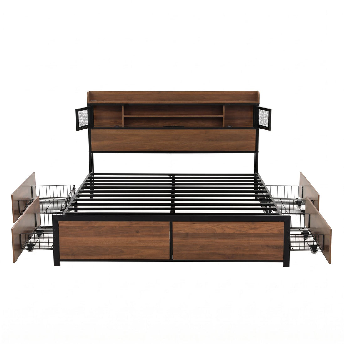 Artiss Queen Bed Frame with Charging Station 4 Drawers Storage Oak-Furniture > Bedroom > Beds &amp; Bed Frames-PEROZ Accessories