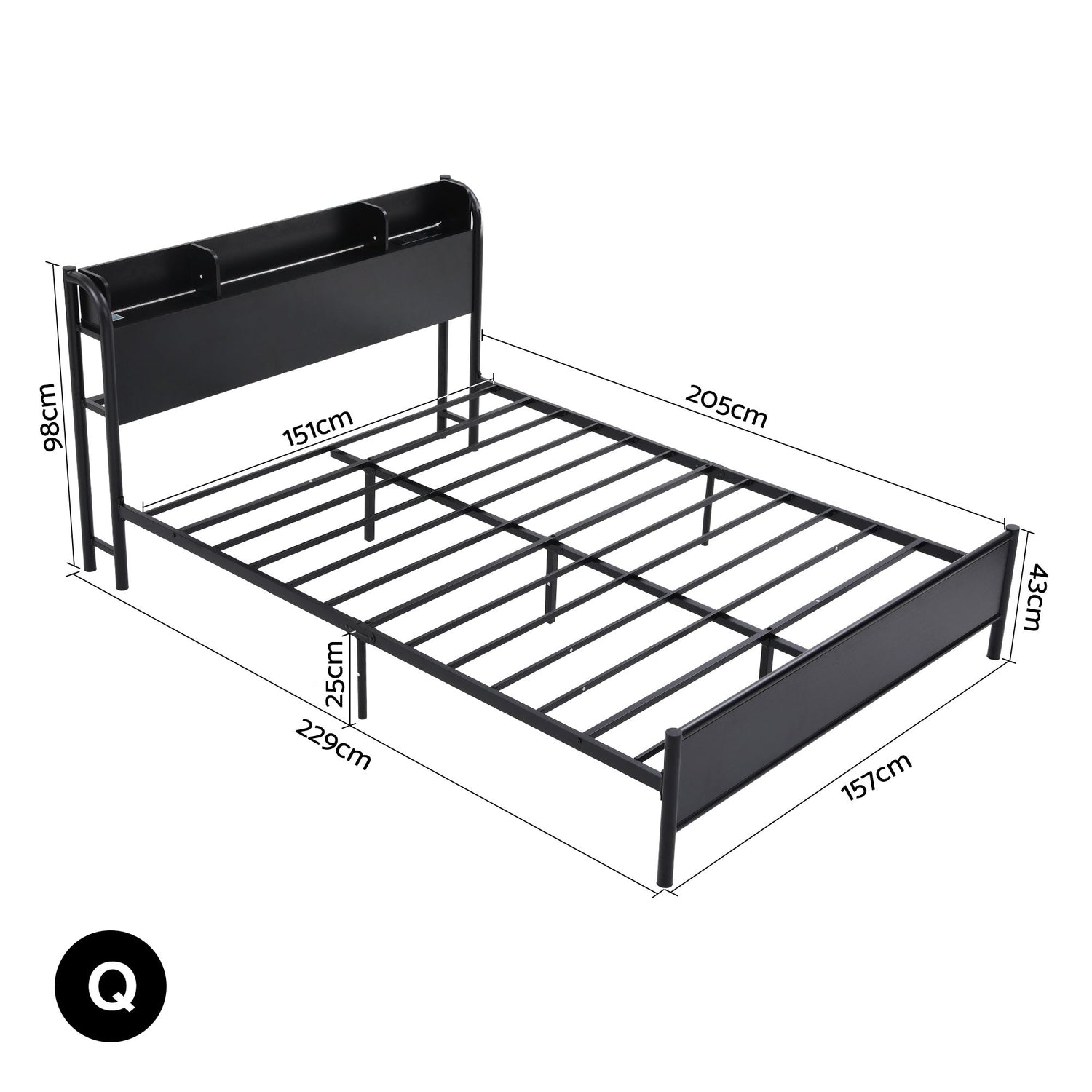 Artiss Bed Frame Queen Size with Storage Shelf Headboard Charging Station GRID