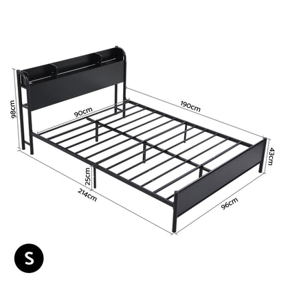 Artiss Bed Frame Single Size with Storage Shelf Headboard Charging Station GRID
