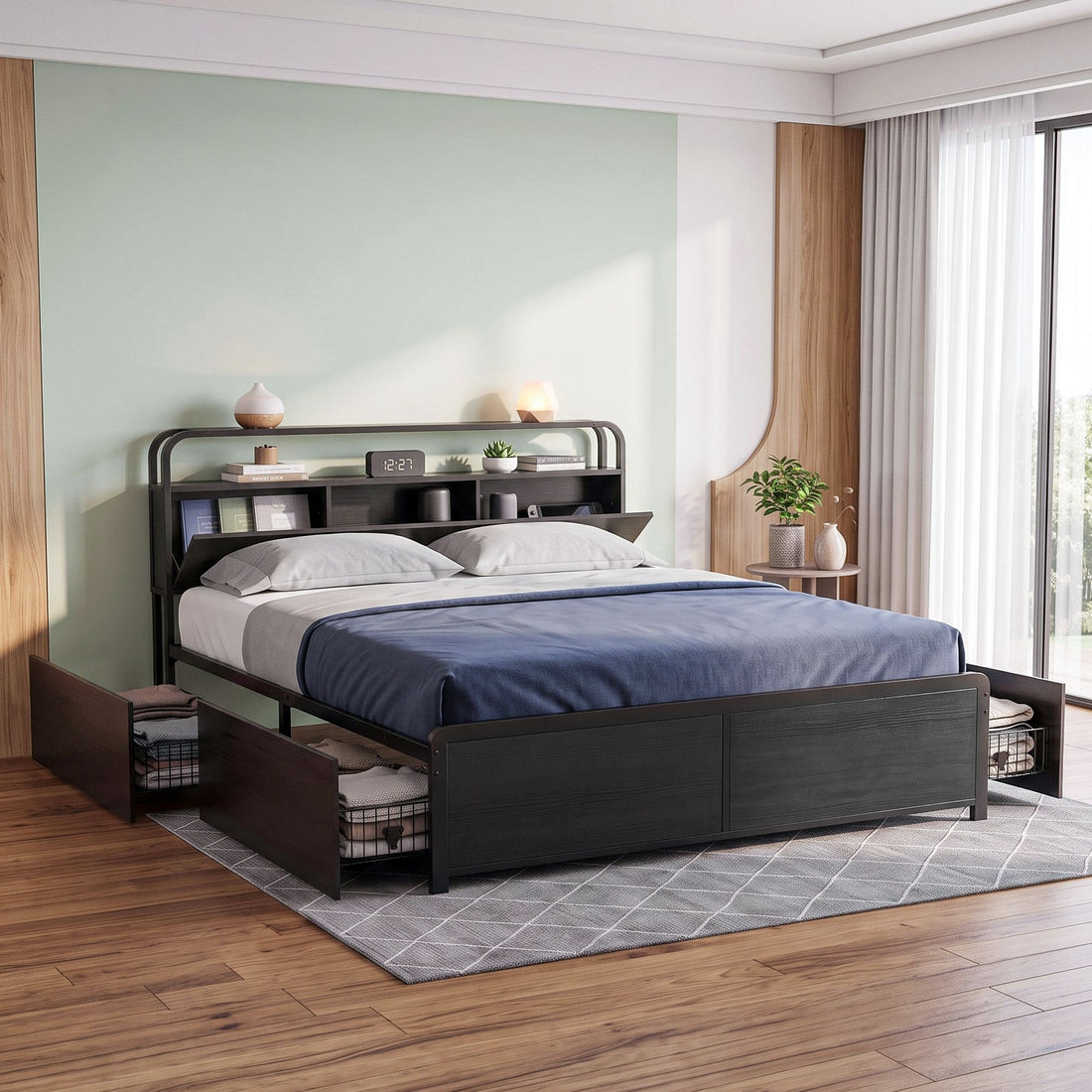 Artiss King Metal Bed Frame 4 Drawers Hidden Storage Headboard HEDY-Furniture > Bedroom > Beds &amp; Bed Frames-PEROZ Accessories