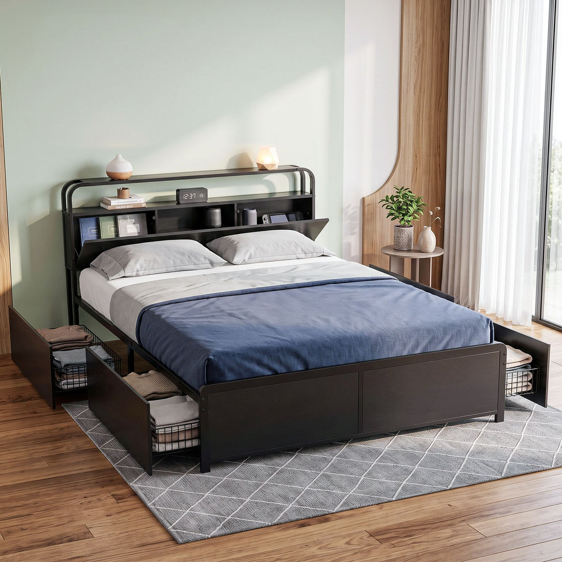 Artiss Queen Metal Bed Frame 4 Drawers Hidden Storage Headboard HEDY-Furniture > Bedroom > Beds &amp; Bed Frames-PEROZ Accessories