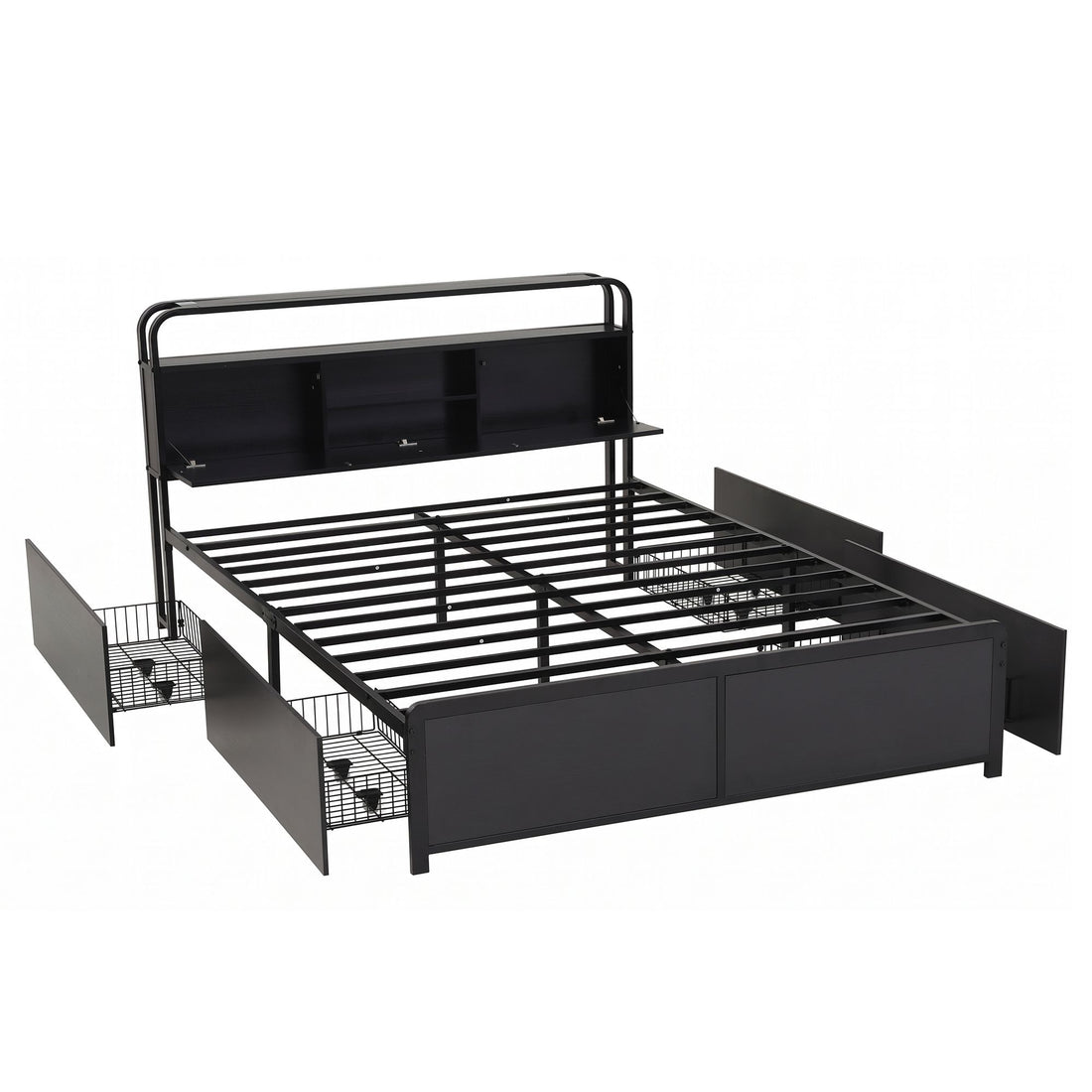 Artiss Queen Metal Bed Frame 4 Drawers Hidden Storage Headboard HEDY-Furniture > Bedroom > Beds &amp; Bed Frames-PEROZ Accessories