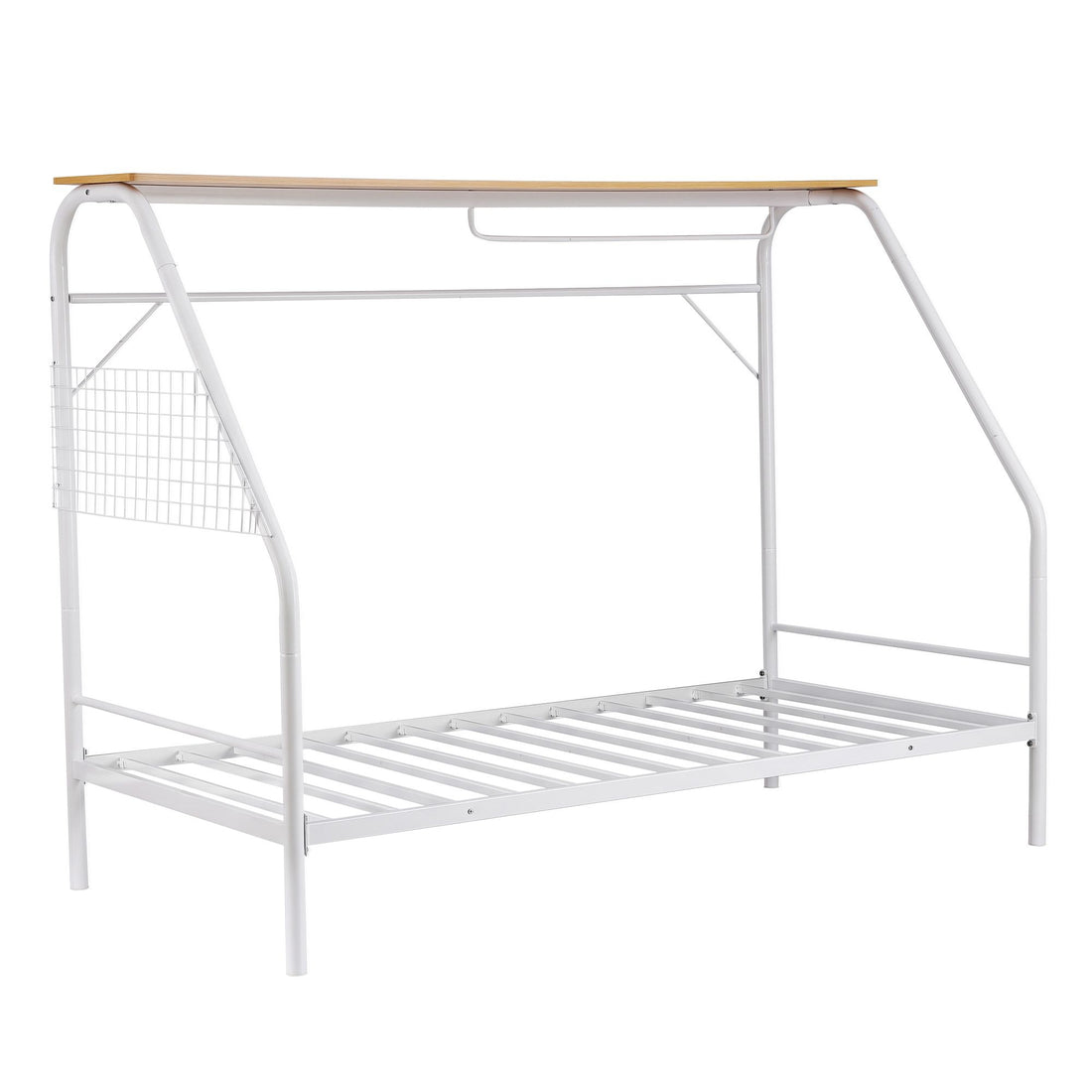 Artiss Single House Bed Frame Metal Canopy Bed Storage Shelf for Kids White-Furniture > Bedroom > Beds &amp; Bed Frames-PEROZ Accessories
