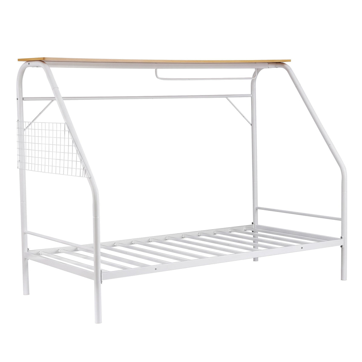 Artiss Single House Bed Frame Metal Canopy Bed Storage Shelf for Kids White-Furniture > Bedroom > Beds &amp; Bed Frames-PEROZ Accessories