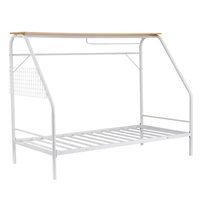 Artiss Single House Bed Frame Metal Canopy Bed Storage Shelf for Kids White-Furniture > Bedroom > Beds &amp; Bed Frames-PEROZ Accessories