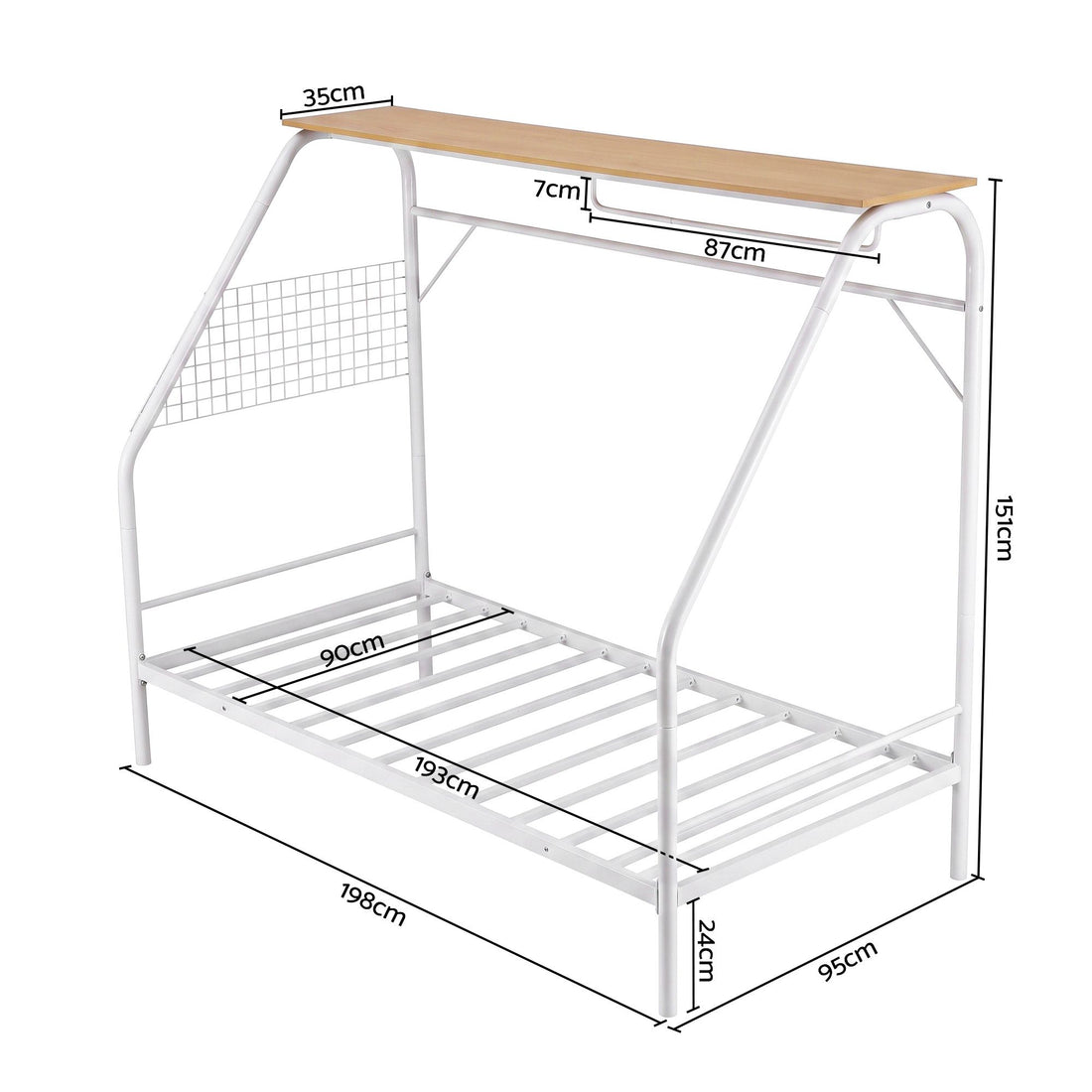 Artiss Single House Bed Frame Metal Canopy Bed Storage Shelf for Kids White-Furniture > Bedroom > Beds &amp; Bed Frames-PEROZ Accessories