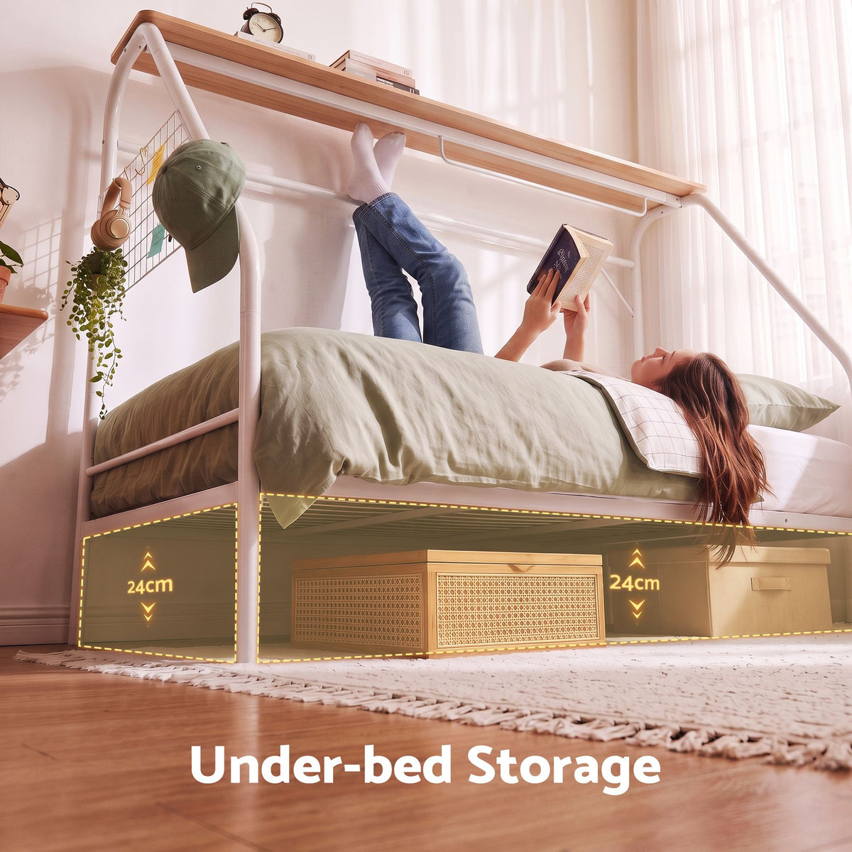 Artiss Single House Bed Frame Metal Canopy Bed Storage Shelf for Kids White-Furniture > Bedroom > Beds &amp; Bed Frames-PEROZ Accessories