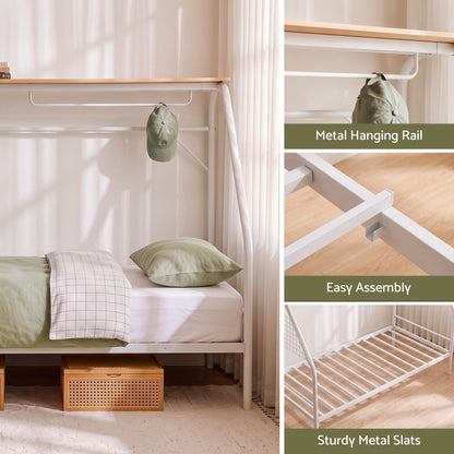 Artiss Single House Bed Frame Metal Canopy Bed Storage Shelf for Kids White-Furniture > Bedroom > Beds &amp; Bed Frames-PEROZ Accessories