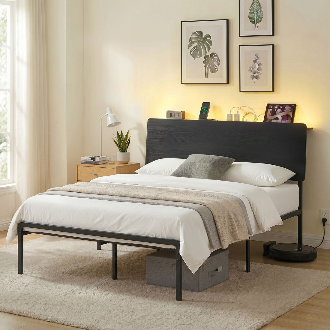 Artiss Bed Frame Queen Size LED Metal Bed Base with Charging Station LAN-Furniture > Bedroom > Beds &amp; Bed Frames-PEROZ Accessories