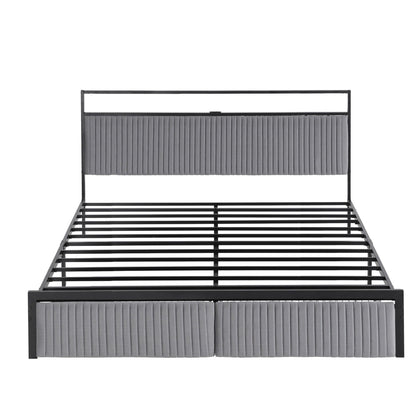 Artiss Metal Bed Frame King Size LED Charging Station 2 Drawers-Furniture > Bedroom > Beds &amp; Bed Frames-PEROZ Accessories