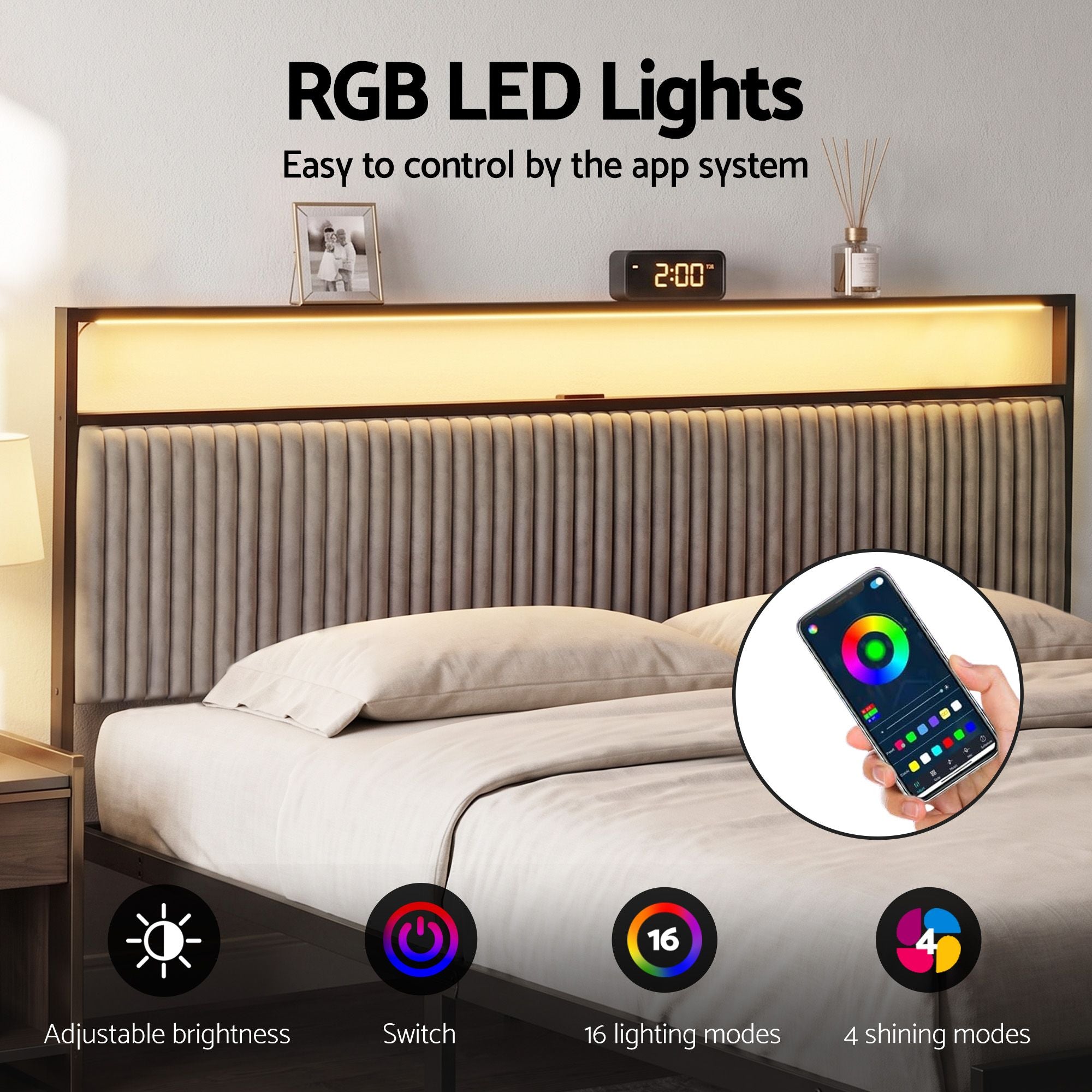 Artiss Metal Bed Frame King Size LED Charging Station 2 Drawers-Furniture > Bedroom > Beds &amp; Bed Frames-PEROZ Accessories