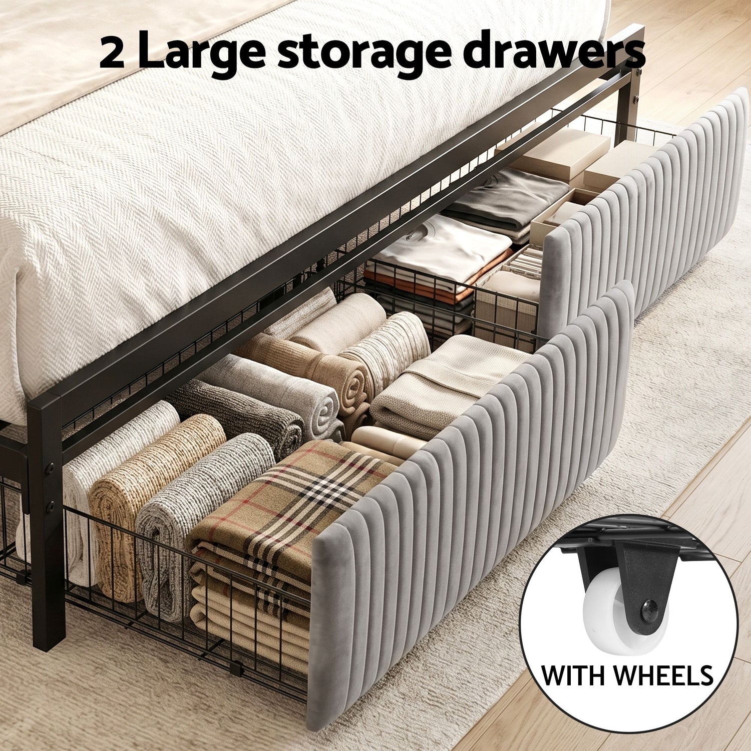 Artiss Metal Bed Frame King Size LED Charging Station 2 Drawers-Furniture > Bedroom > Beds &amp; Bed Frames-PEROZ Accessories