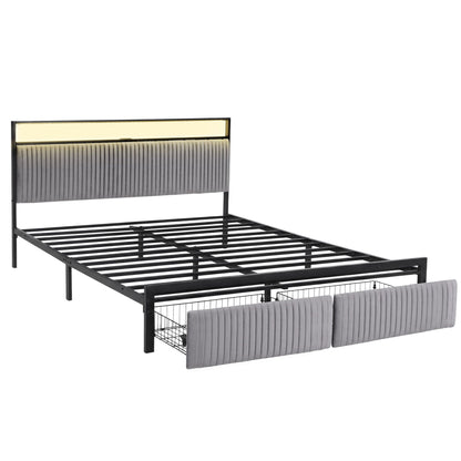 Artiss Metal Bed Frame King Size LED Charging Station 2 Drawers-Furniture > Bedroom > Beds &amp; Bed Frames-PEROZ Accessories