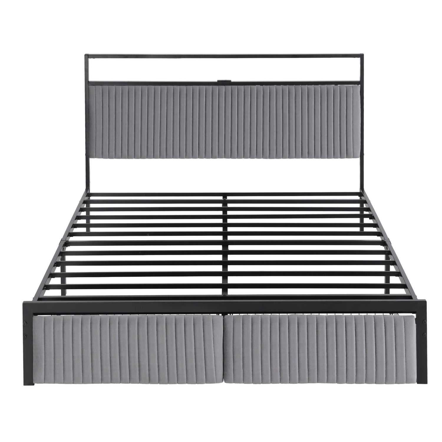 Artiss Metal Bed Frame Queen Size LED Charging Station 2 Drawers-Furniture > Bedroom > Beds &amp; Bed Frames-PEROZ Accessories