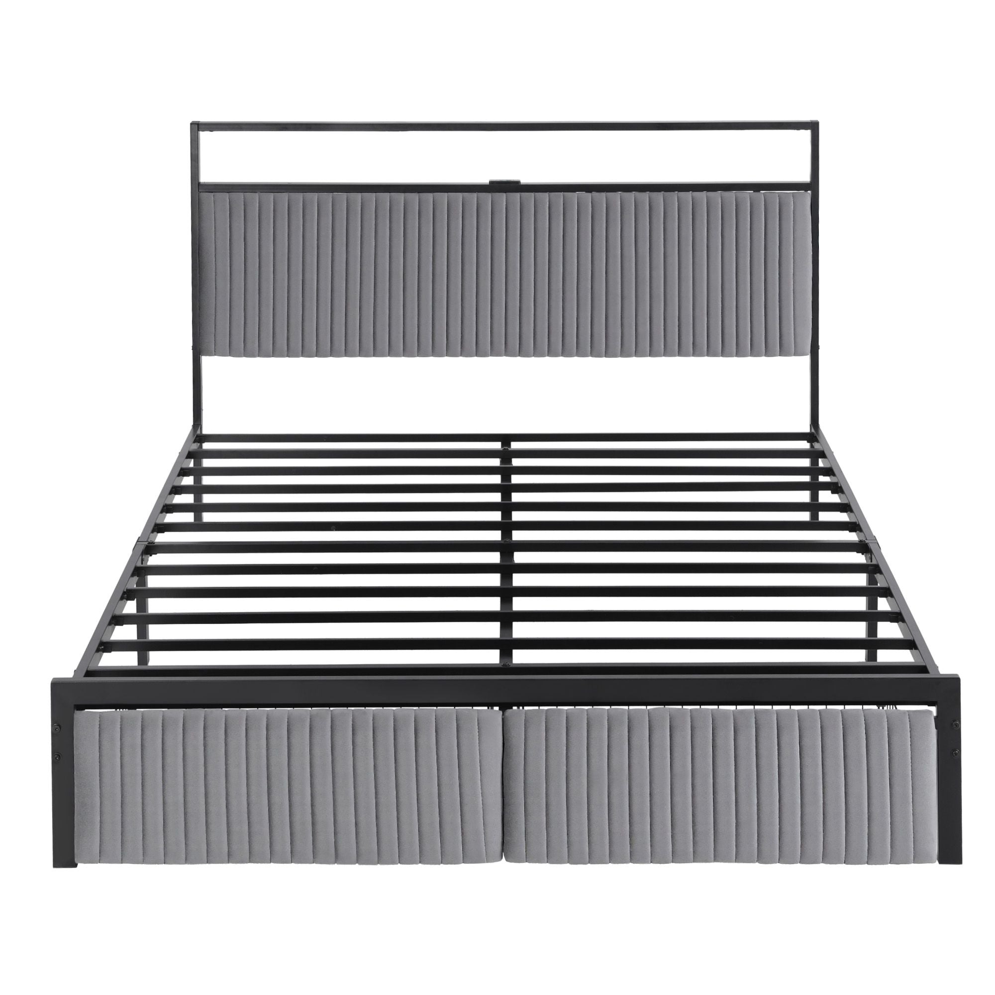 Artiss Metal Bed Frame Queen Size LED Charging Station 2 Drawers-Furniture > Bedroom > Beds &amp; Bed Frames-PEROZ Accessories