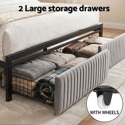 Artiss Metal Bed Frame Queen Size LED Charging Station 2 Drawers-Furniture > Bedroom > Beds &amp; Bed Frames-PEROZ Accessories