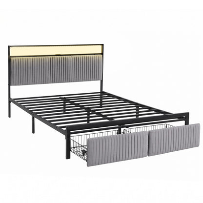 Artiss Metal Bed Frame Queen Size LED Charging Station 2 Drawers-Furniture > Bedroom > Beds &amp; Bed Frames-PEROZ Accessories