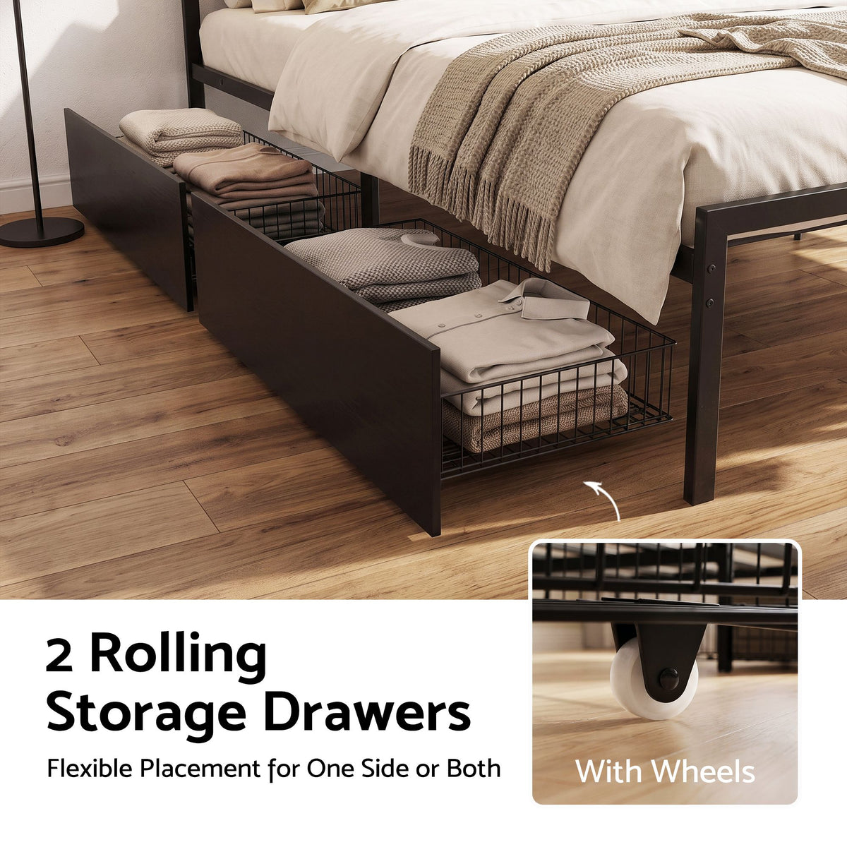 Artiss Queen Bed Frame with Charging Station &amp; Storage Drawers Metal