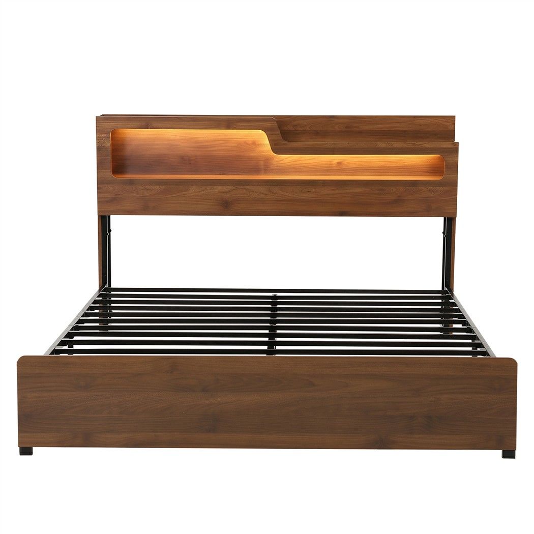 Artiss King Bed Frame Metal with Charging Station LED Light Storage Shelf-Furniture > Bedroom > Beds &amp; Bed Frames-PEROZ Accessories