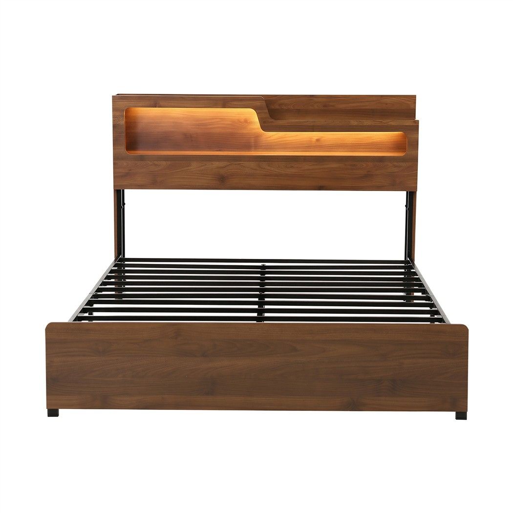 Artiss Queen Bed Frame Metal with Charging Station LED Light Storage Shelf-Furniture > Bedroom > Beds &amp; Bed Frames-PEROZ Accessories