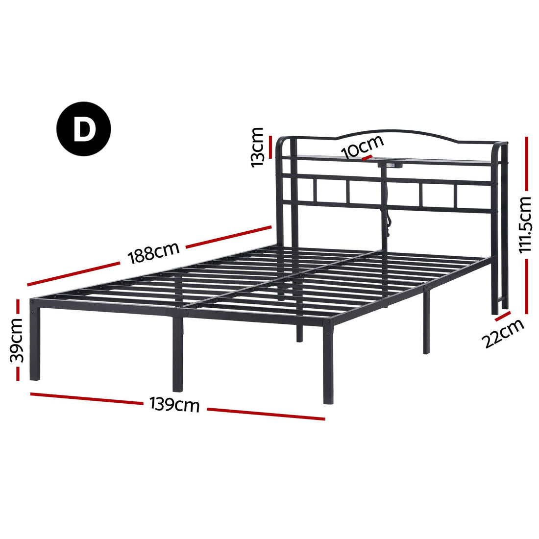 Artiss Bed Frame Double Size with Charging Station WAVE-Furniture > Bedroom > Beds &amp; Bed Frames-PEROZ Accessories