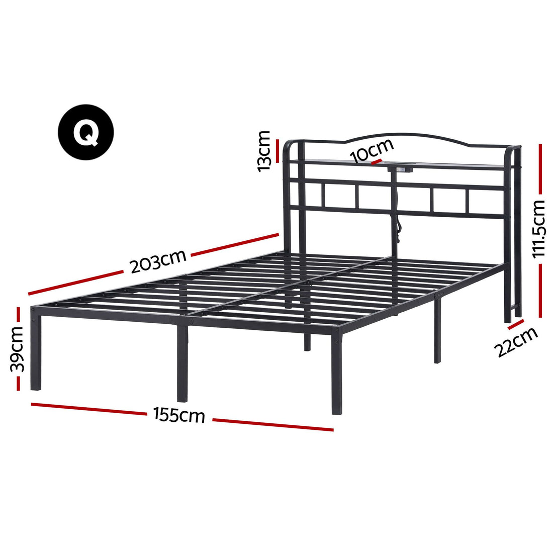 Artiss Bed Frame Queen Size with Charging Station WAVE-Furniture > Bedroom > Beds &amp; Bed Frames-PEROZ Accessories