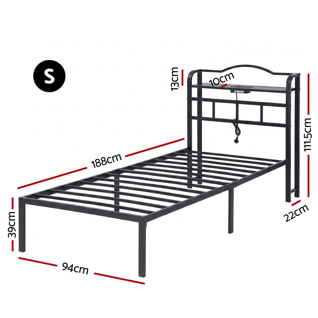 Artiss Bed Frame Single Size with Charging Station WAVE-Furniture > Bedroom > Beds &amp; Bed Frames-PEROZ Accessories