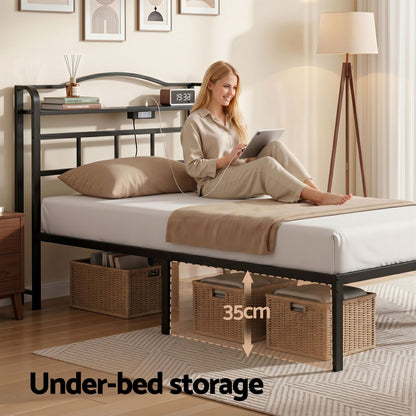 Artiss Bed Frame Single Size with Charging Station WAVE-Furniture > Bedroom > Beds &amp; Bed Frames-PEROZ Accessories